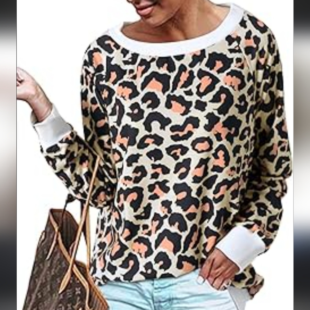 Zanzea Leopard Print Oversized  Crewneck Sweater